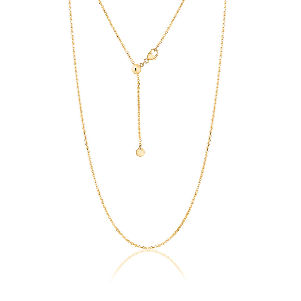 14k Solid Yellow Gold Diamond Cut Cable Chain Adjustable Length Push Button Ball Slider for Men and Women Width 1.3mm Length 20"